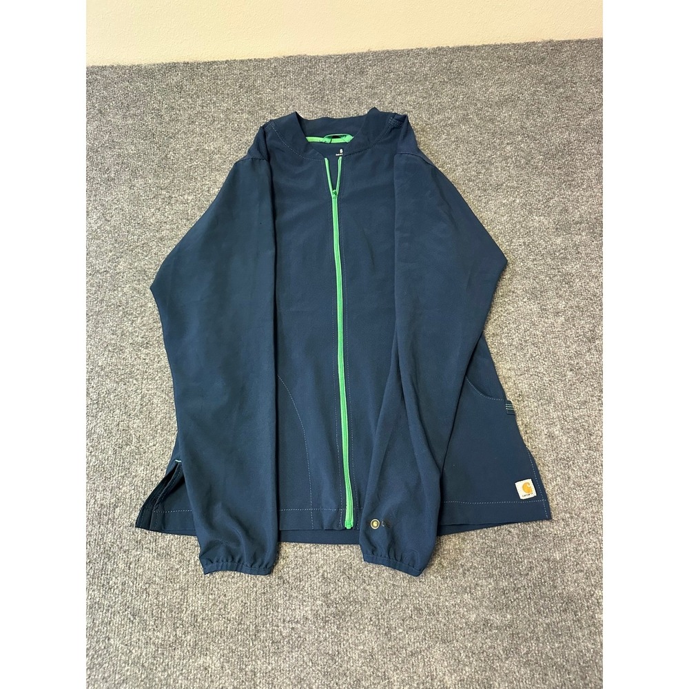 Carhartt Scrub Jacket Womens Size S Navy Blue Full Zip Athletic Fit Workwear